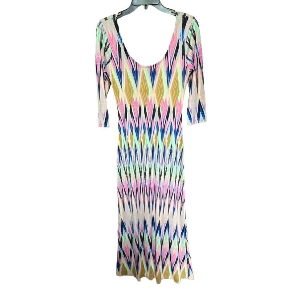 Gianni Bini GB Maxi Dress Knit Multi Colored Black Pink Blue Aztec Print Small